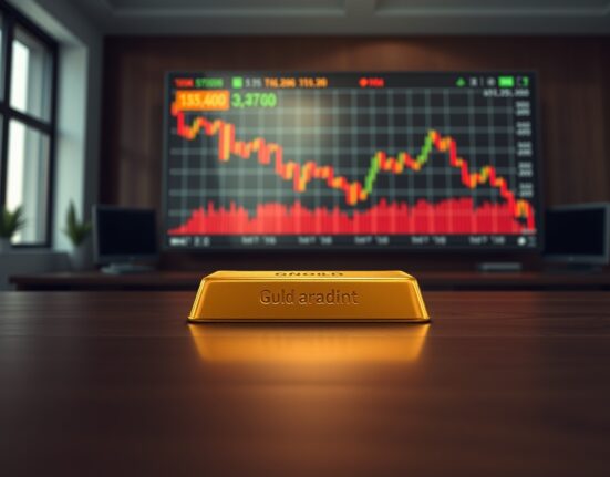 Gold bullion bar with financial chart reflecting market volatility and inflation concerns.