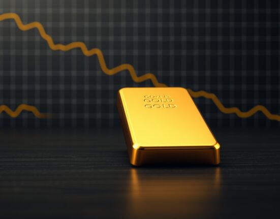 Gold bullion bar representing falling gold prices after Trump's economic comments impact markets.
