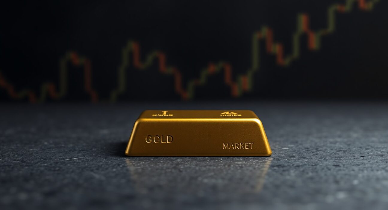 Gold bullion bar representing market stability during US-Iran geopolitical assessment.