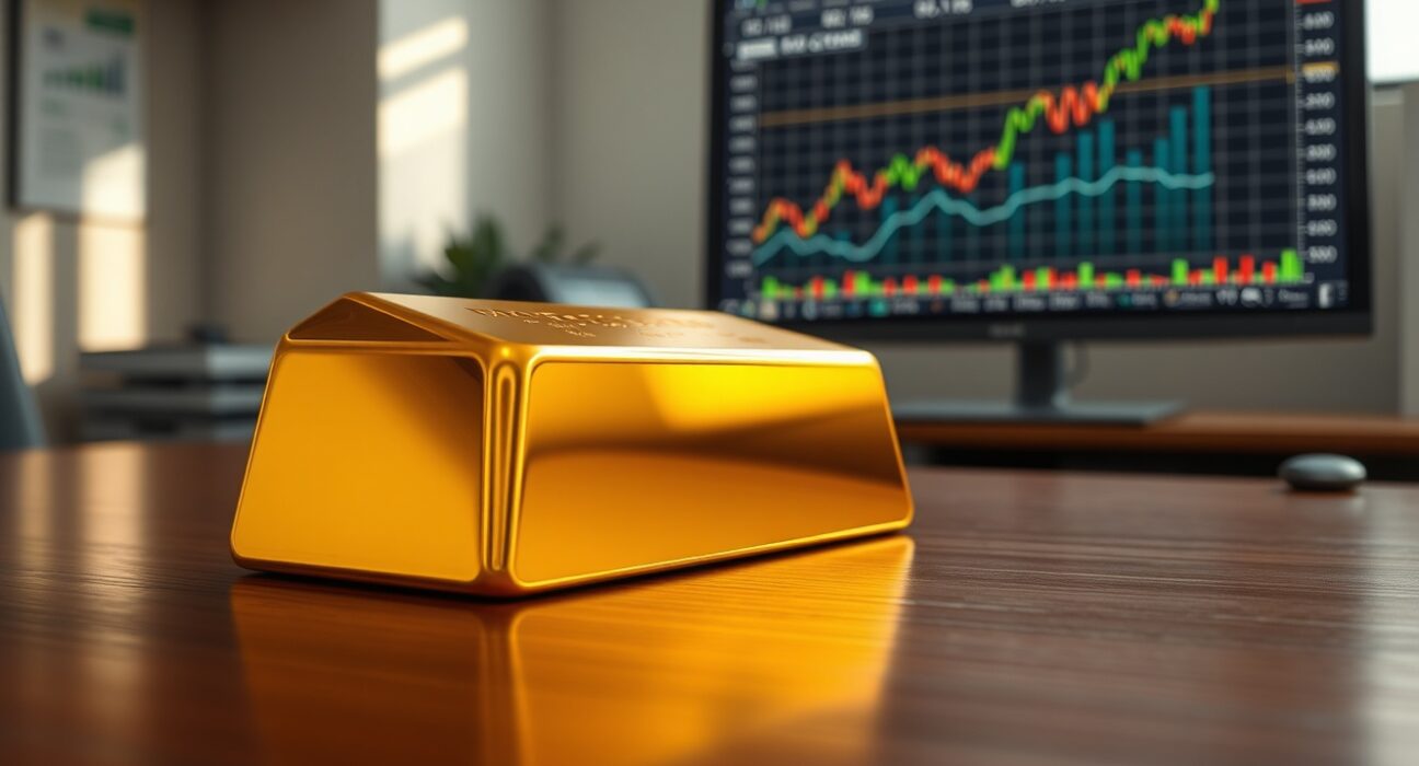 Gold bullion bar representing rising gold prices amid US-Iran diplomatic talks.