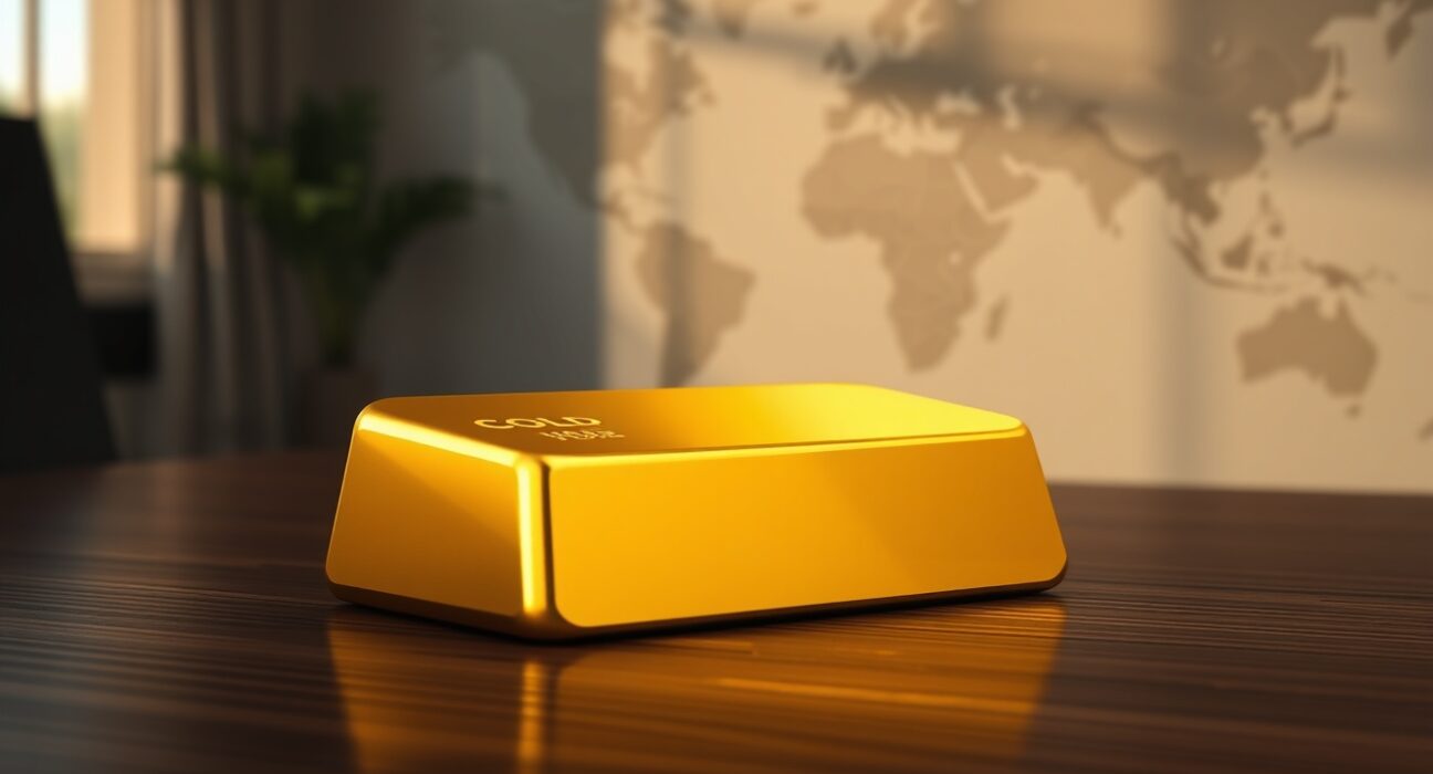 Gold bullion bar representing market uncertainty during US-Iran geopolitical tensions and impact on commodity prices.