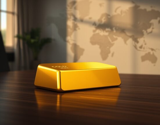Gold bullion bar representing market uncertainty during US-Iran geopolitical tensions and impact on commodity prices.