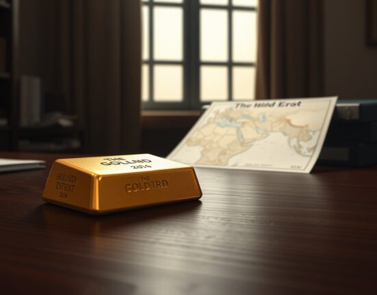 Gold bullion bar representing market caution amid US-Iran geopolitical tensions.