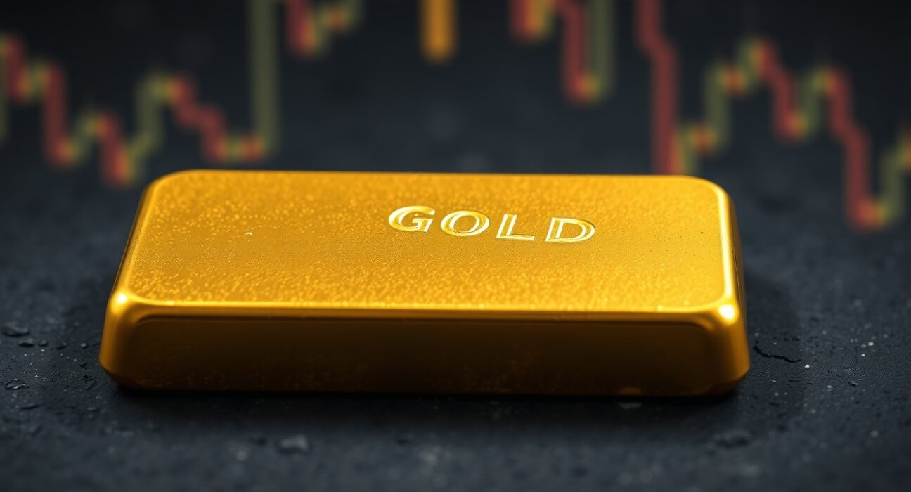 Gold bullion bar representing market stability amid US-Iran geopolitical tensions and volatility.