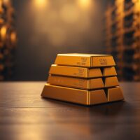 Stacked gold bars on a dark surface with soft lighting, representing the gold price rally after US CPI data.