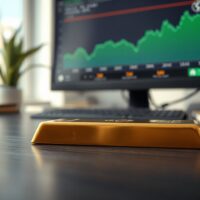 Gold bar with financial chart showing upward trend in background, representing market rally amid geopolitical developments