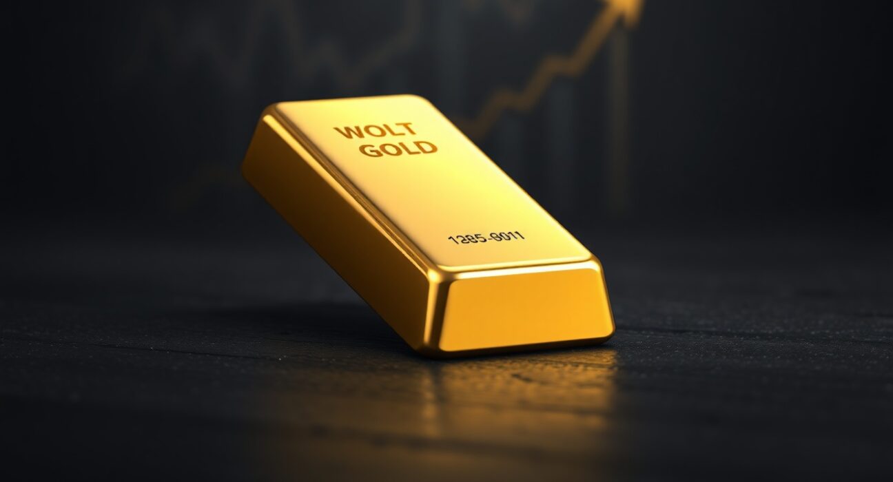 Gold bullion bar representing the surge in gold prices amid US dollar volatility.