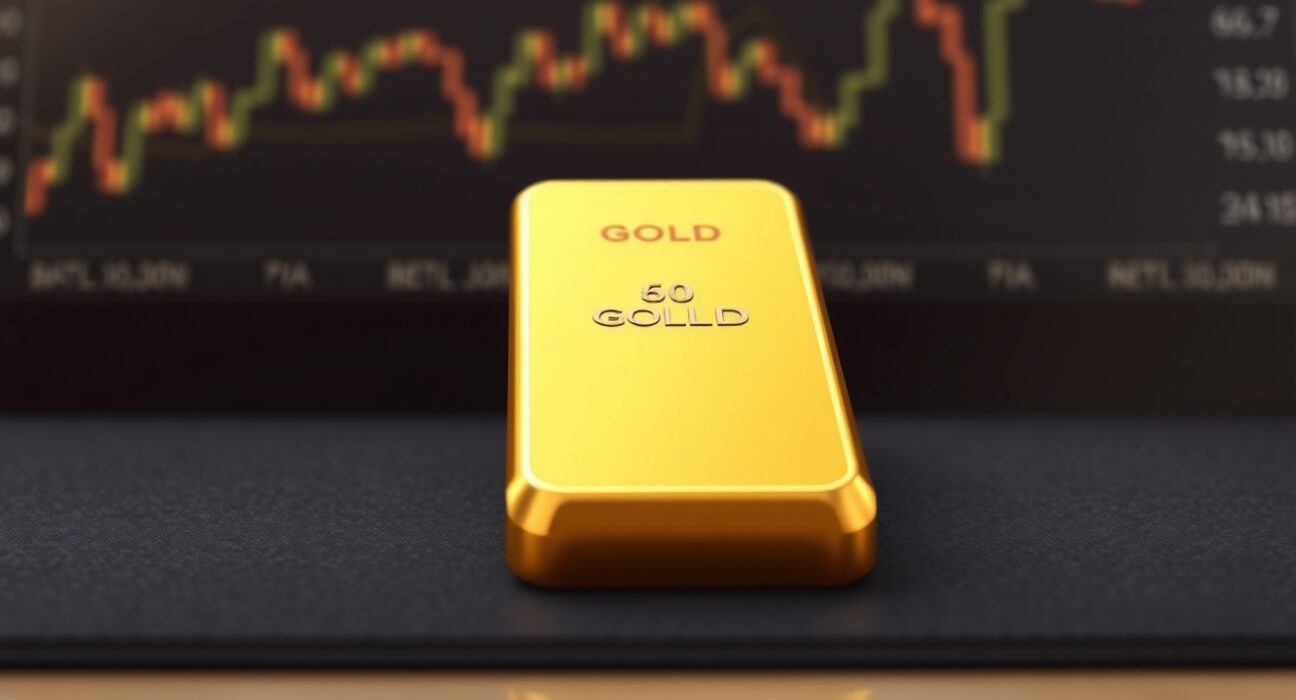 Gold bullion bar representing the safe-haven asset's rebound against Federal Reserve policy concerns.