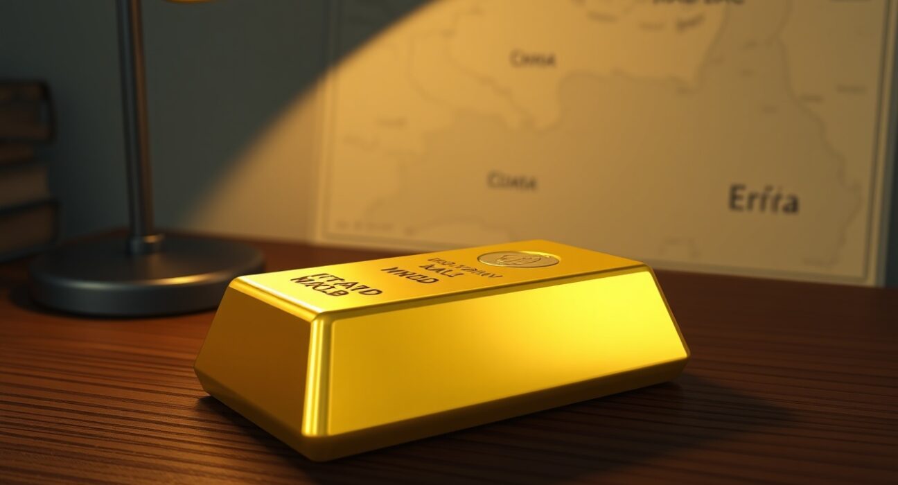 Gold rebounds on Middle East headlines: a gold bar with a map of the Middle East in the background, symbolizing geopolitical risk and safe-haven demand.