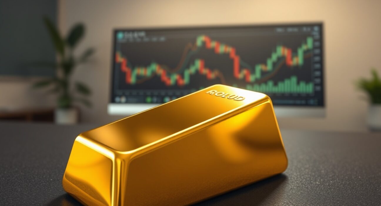 Gold bullion bar reflecting market volatility as Fed rate hike expectations impact gold price.