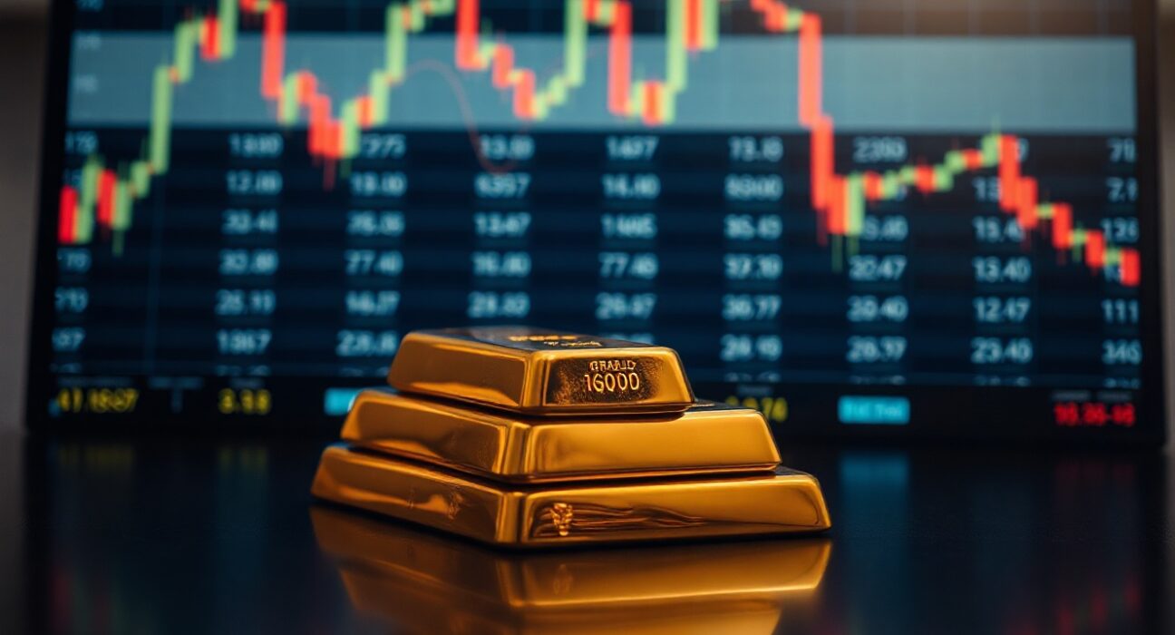 Gold bullion bars on a reflective surface, representing the metal's price rise above $4,250 amid US-Iran deal hopes.