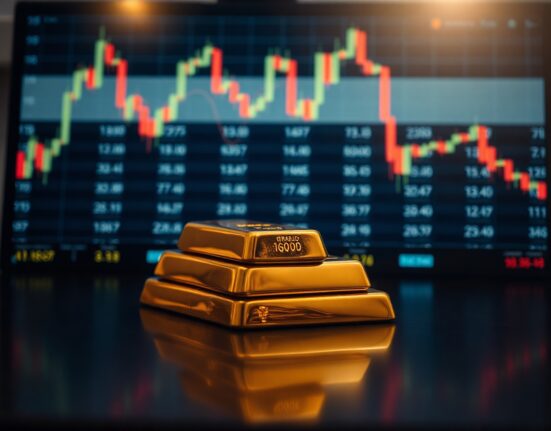 Gold bullion bars on a reflective surface, representing the metal's price rise above $4,250 amid US-Iran deal hopes.