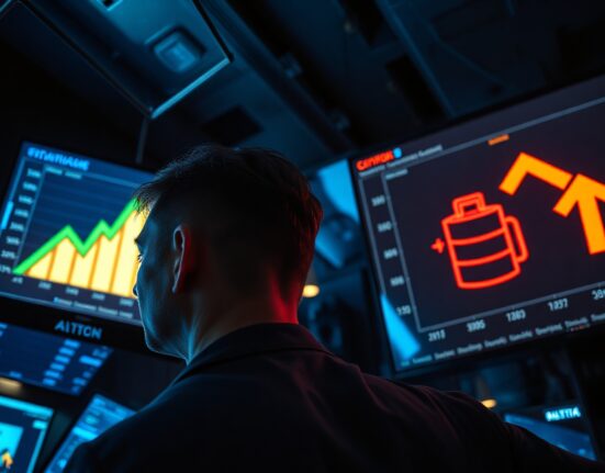 Trader monitors gold price rise and oil decline amid Iran nuclear talks