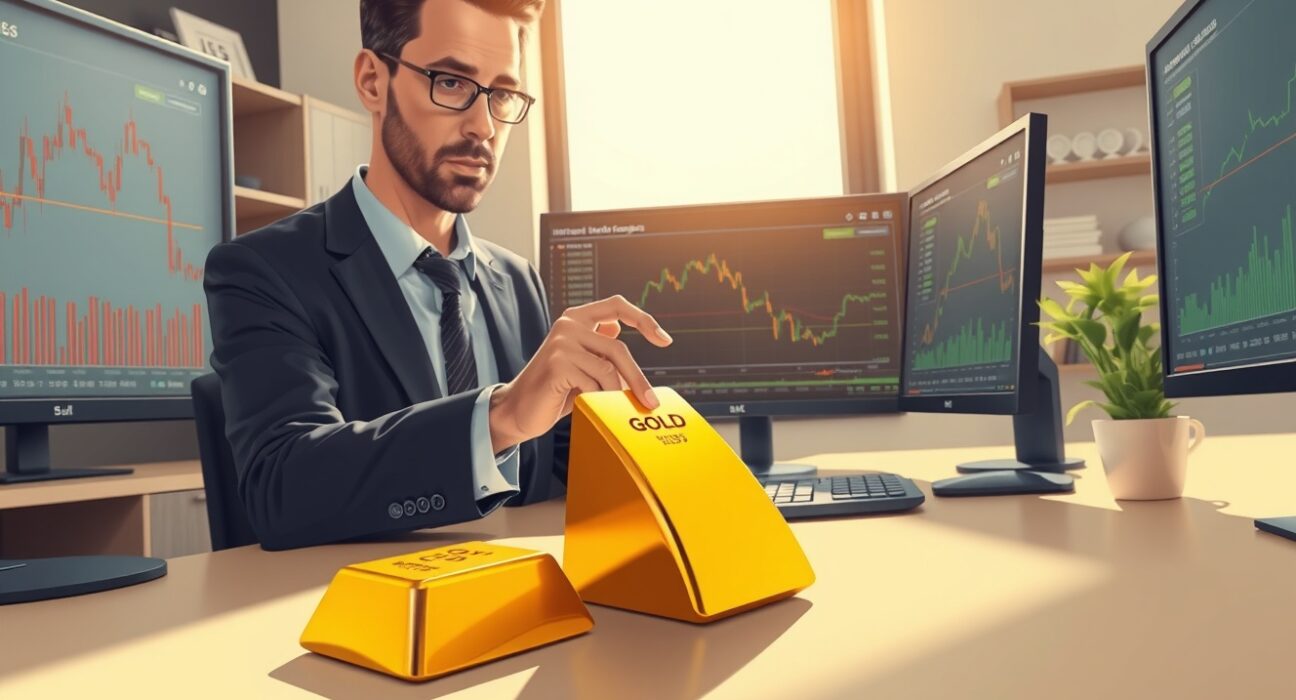 Financial analyst examining gold bar with interest rate charts for BNY safe haven reassessment