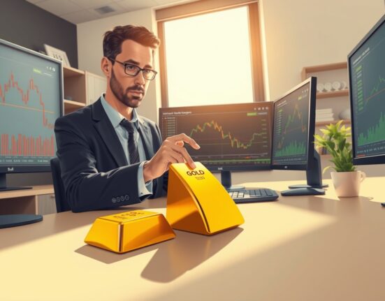 Financial analyst examining gold bar with interest rate charts for BNY safe haven reassessment
