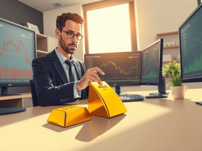 Financial analyst examining gold bar with interest rate charts for BNY safe haven reassessment
