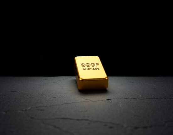 Gold bar reflecting light on a dark surface, representing the steady gold price near $4,600 amid the Fed rate decision.