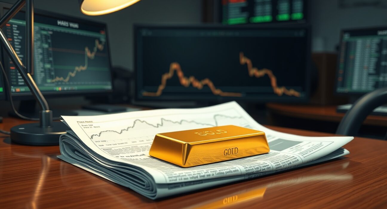 Gold struggles as higher-for-longer interest rate bets weigh on gold price, shown with a downward chart