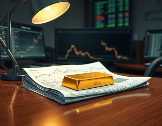 Gold struggles as higher-for-longer interest rate bets weigh on gold price, shown with a downward chart