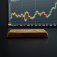Gold bar on dark wood with soft lighting, representing gold price weakness amid Fed rate hike expectations.