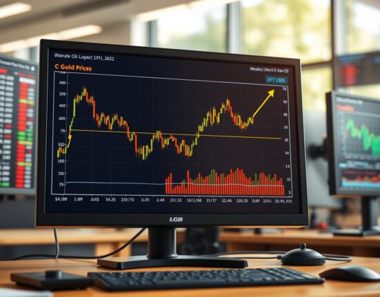 Financial chart showing gold price decline versus oil price increase impacting interest rate outlook