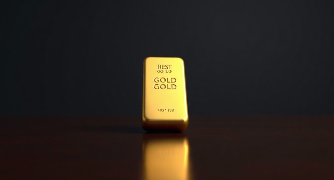 Gold bar on dark surface representing precious metal market struggles