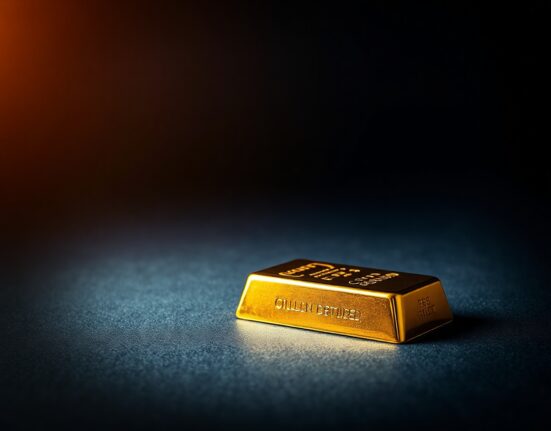 Gold bar on dark background representing price support at $4,100 level