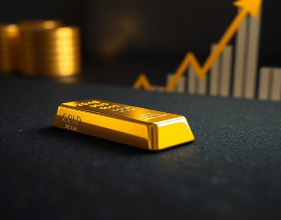 Gold bullion bar representing price surge amid Iran nuclear negotiations and dollar weakness.