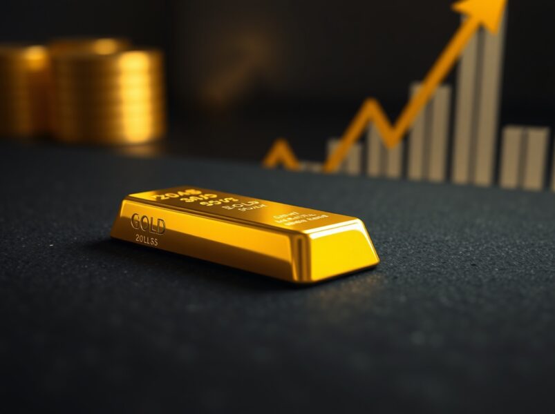Gold bullion bar representing price surge amid Iran nuclear negotiations and dollar weakness.