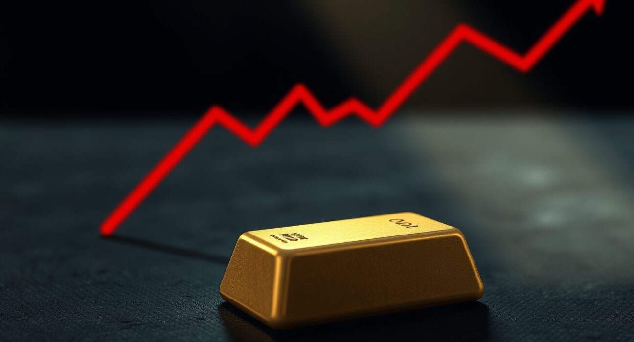 Gold bar with a downward trending chart line representing price decline forecast.