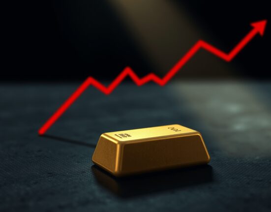Gold bar with a downward trending chart line representing price decline forecast.