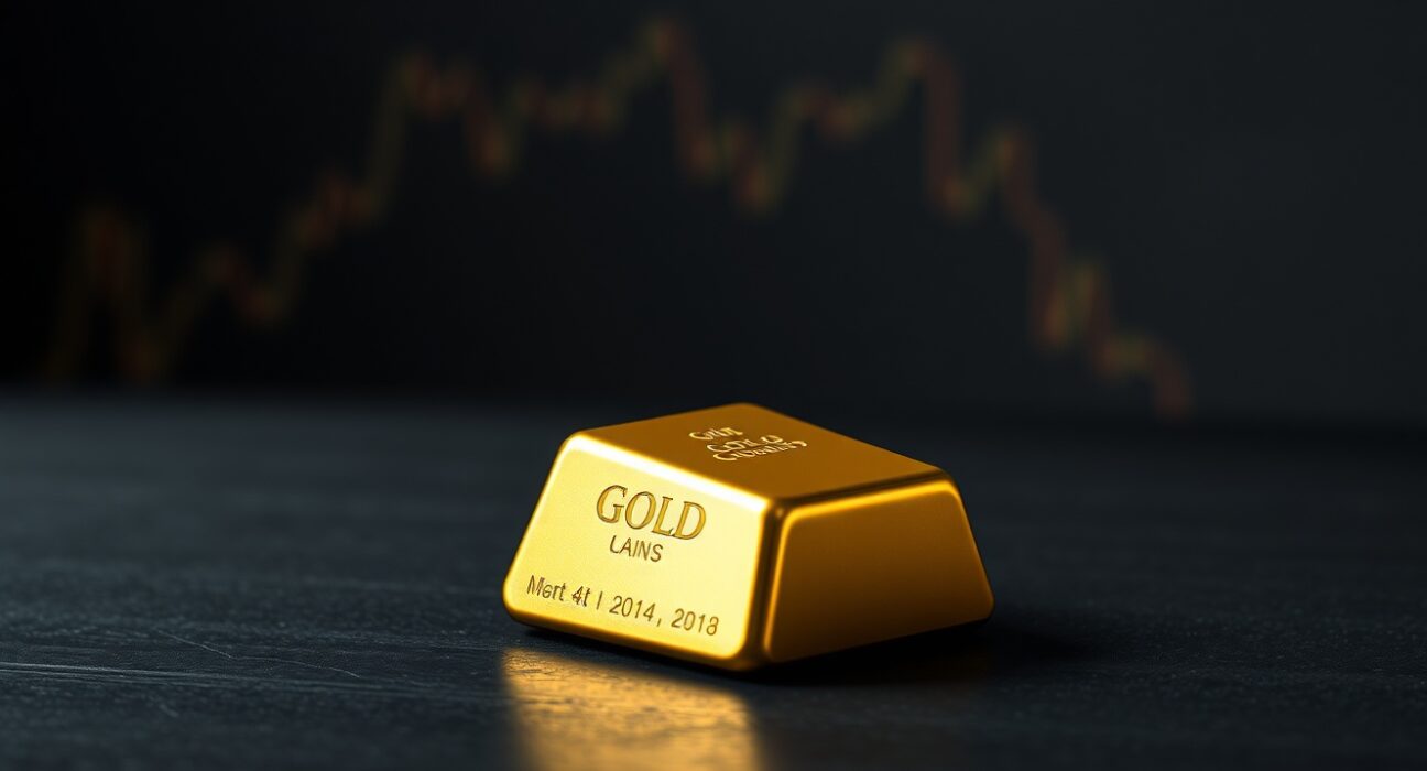 Gold bullion bar representing market price pressure and technical analysis discussed in MUFG report.