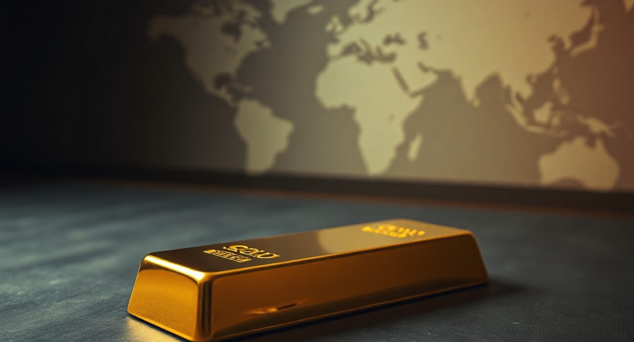 Gold bar on dark surface representing safe-haven asset and XAU/USD price movement
