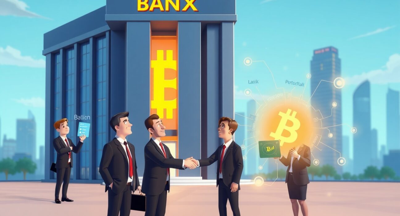 Goldman Sachs Bitcoin acquisition depicted as a vibrant merger between traditional finance and digital currency innovation.