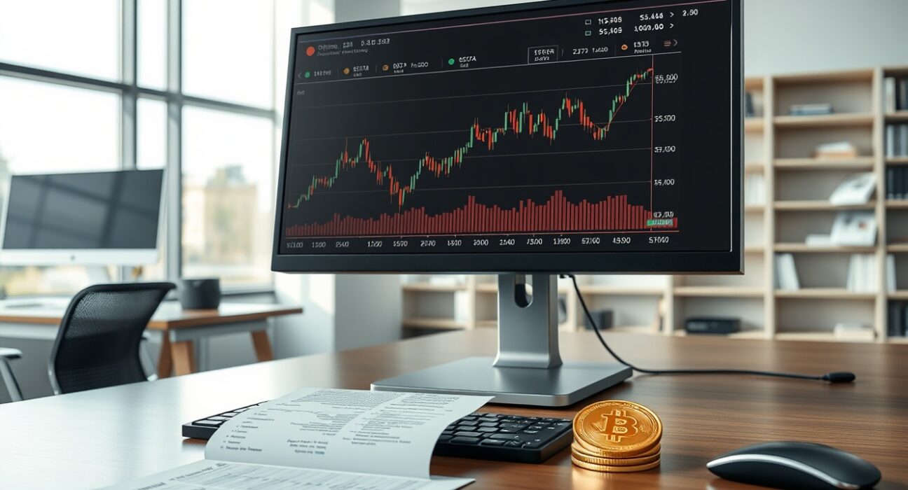 Goldman Sachs Bitcoin ETF strategy using options and derivatives for income generation on a financial trading desk.
