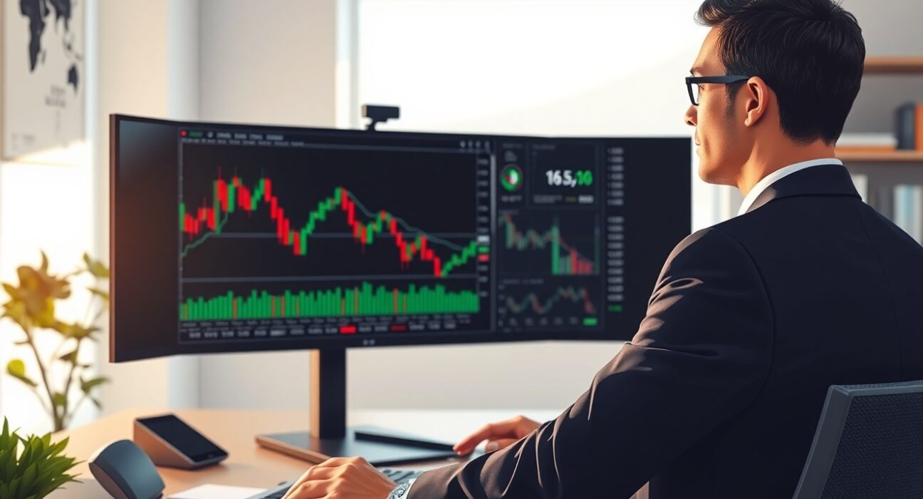 Financial analyst monitoring EUR/CHF currency pair charts for Goldman Sachs inflation hedge strategy.