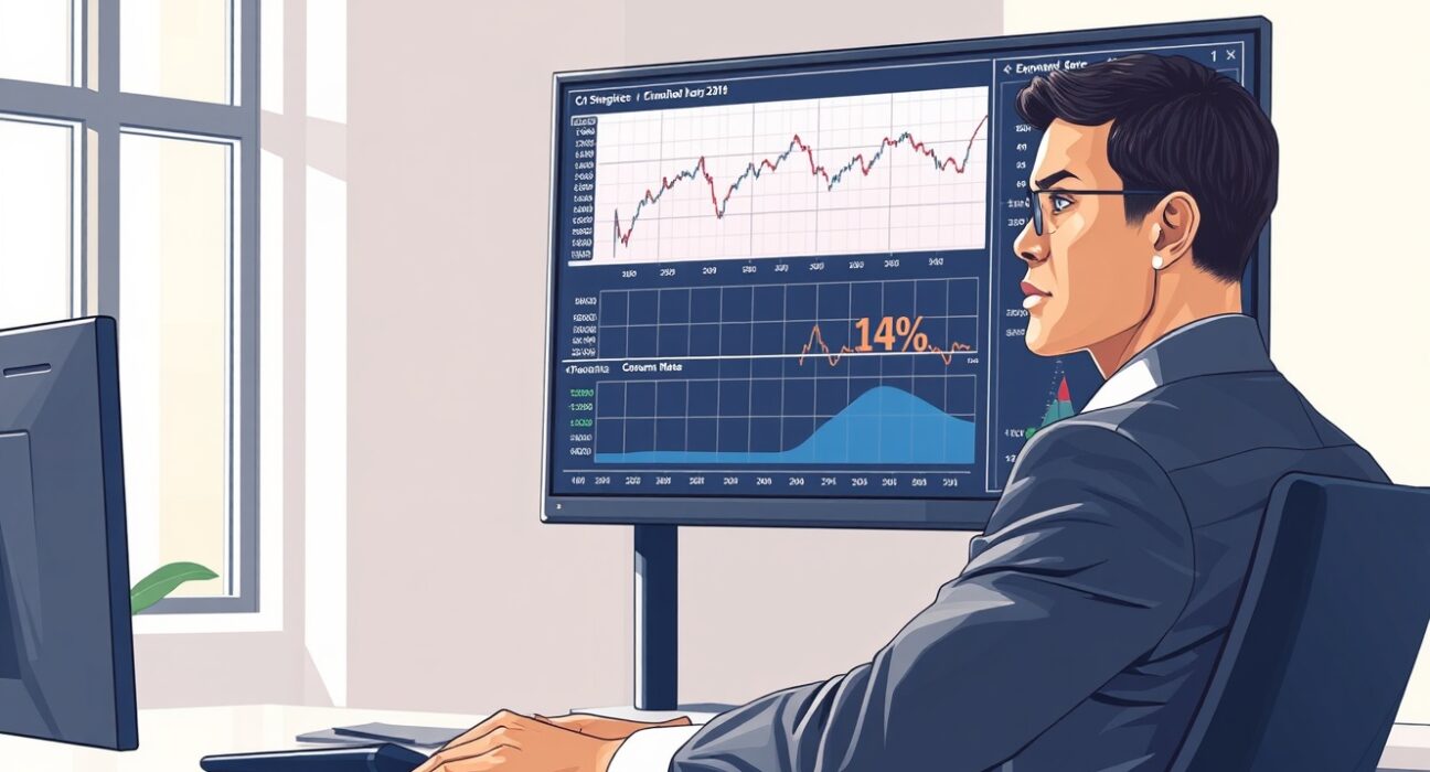 Financial analyst reviewing Federal Reserve interest rate and oil price data charts