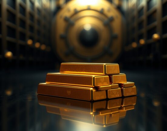 Stack of gold bars with soft lighting, representing precious metals investment and Goldman Sachs bullish forecast.