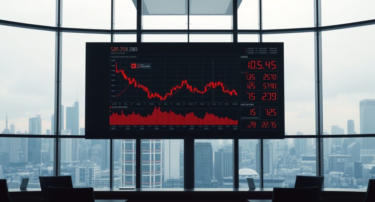 Financial trading screen with red and amber risk charts indicating defensive hedge fund positioning in early July.