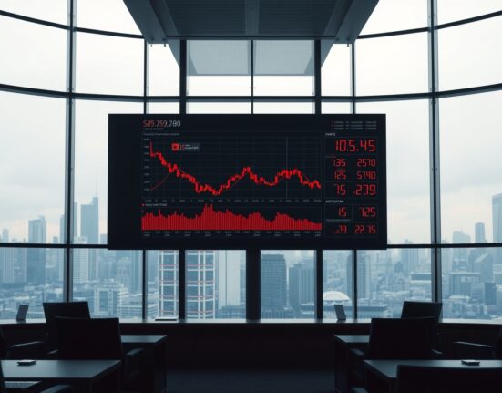Financial trading screen with red and amber risk charts indicating defensive hedge fund positioning in early July.