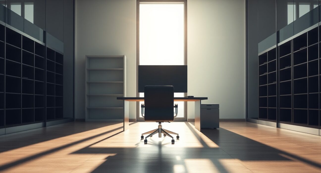 Empty executive office representing the Goliath Ventures bankruptcy and collapse of the crypto investment firm.