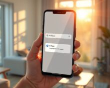 Smartphone showing Google AI Mode with a notification about movie ticket updates