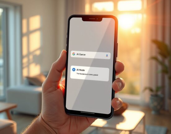 Smartphone showing Google AI Mode with a notification about movie ticket updates