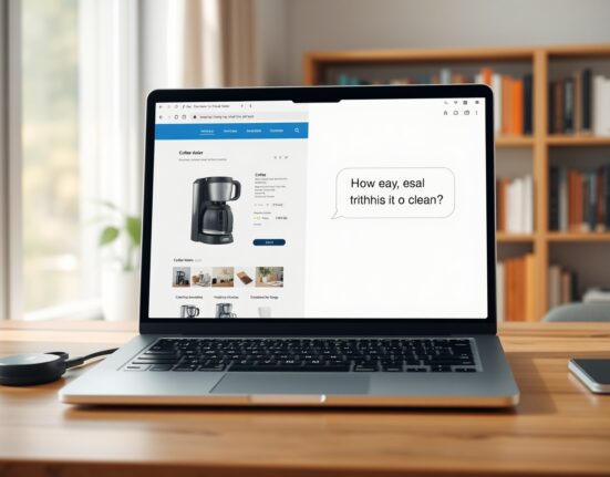 Google AI Mode's new side-by-side interface for web research and comparison on a laptop screen.