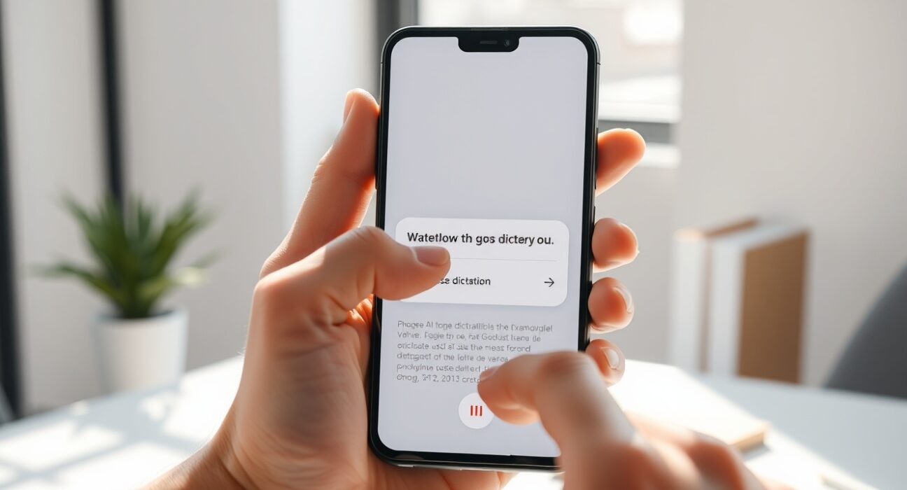 Google AI Edge Eloquent dictation app in use on a smartphone for offline speech recognition