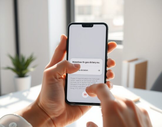 Google AI Edge Eloquent dictation app in use on a smartphone for offline speech recognition