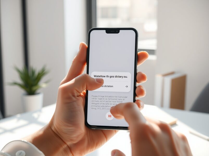 Google AI Edge Eloquent dictation app in use on a smartphone for offline speech recognition