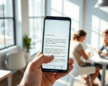 Person holding smartphone showing Google AI Overviews search result with citations
