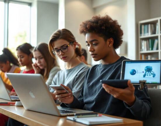 Students using laptops with AI-powered study tools in a library