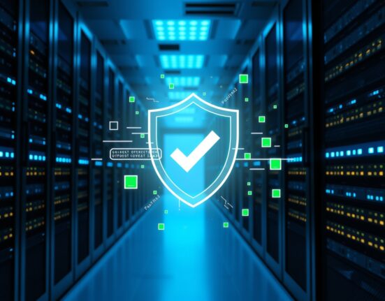 Data center with digital shield overlay representing AI-powered Chrome security fixes